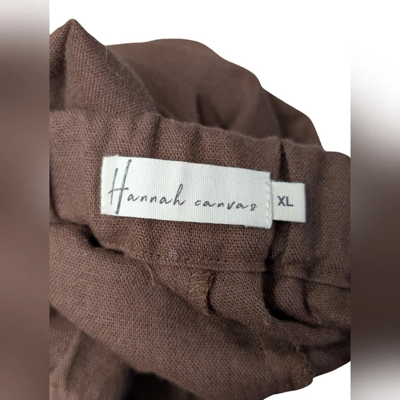 Hannah Canvas 100% Linen Brown Pants |  Elastic Waist Straight Leg | XL - Picture 8 of 9